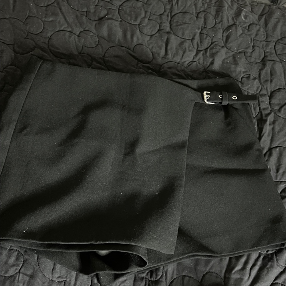 Black Mini Skort with Buckle Detail